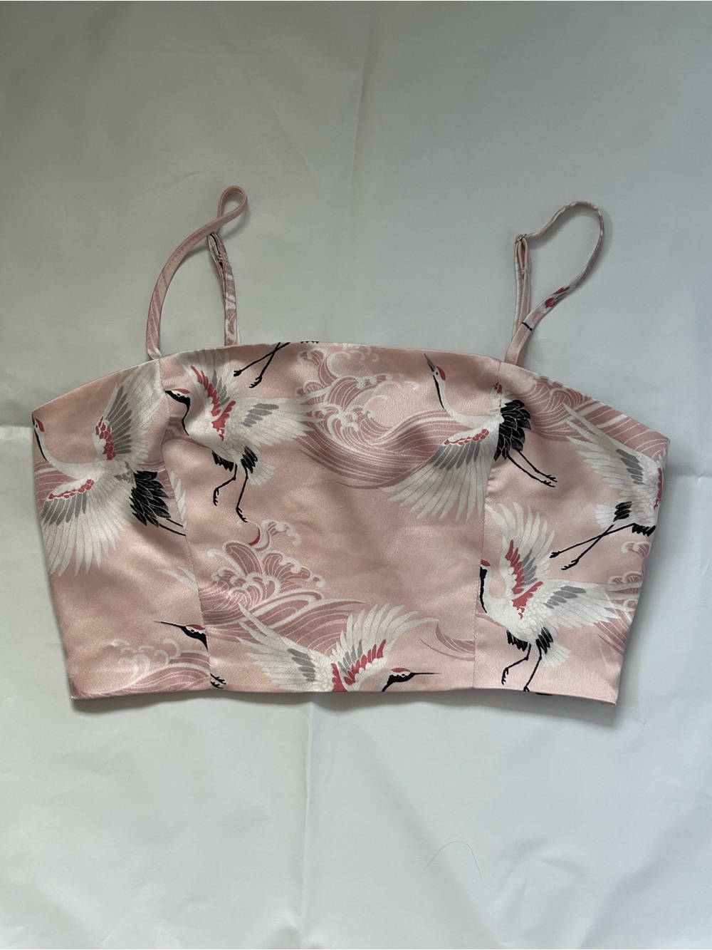 Vintage Crane Print Satin Top